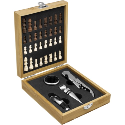 Set de vino con juego de ajedrez 