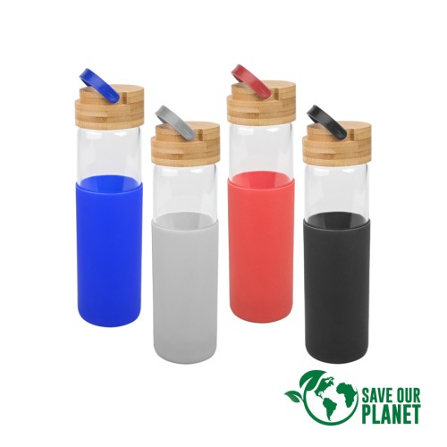 Botella de Vidrio con funda de silicona 600cc