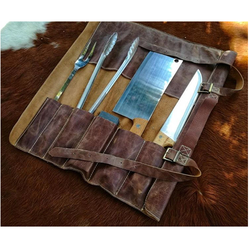 Set parrillero grande con funda de cuero